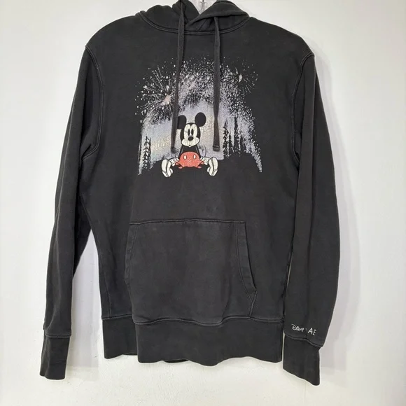 DISNEY x AE Mickey Mouse Fireworks Trees Oversized Retro Hoodie Sweatshirt XS - Picture 1 of 12